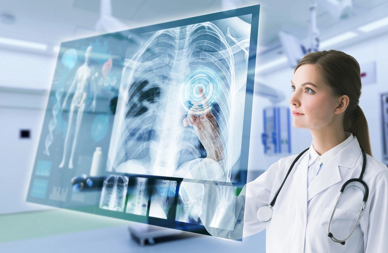 female doctor reviewing lung xray